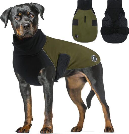 Reflecterende hondenjas, winter, waterdicht, fleece, warme jas, hondenjas, mantel, hoodie, hondenjas voor kleine, middelgrote en grote honden, legergroen, XL