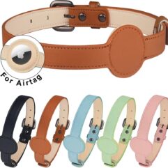 Airtag Halsband - voor Kat en Hond - Bruin - M - Vegan leer - Airtag - Stijlvol en Comfortabel