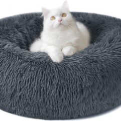 Fluffy Soft Pet Bed - Pluche Donut Rond - Hondenbed Kattenbed - Sofa Slaapmatje - Met Waterdichte Bodem 50CM Donkergrijs
